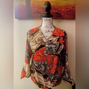 Women's Red and Black Paisley Blouse